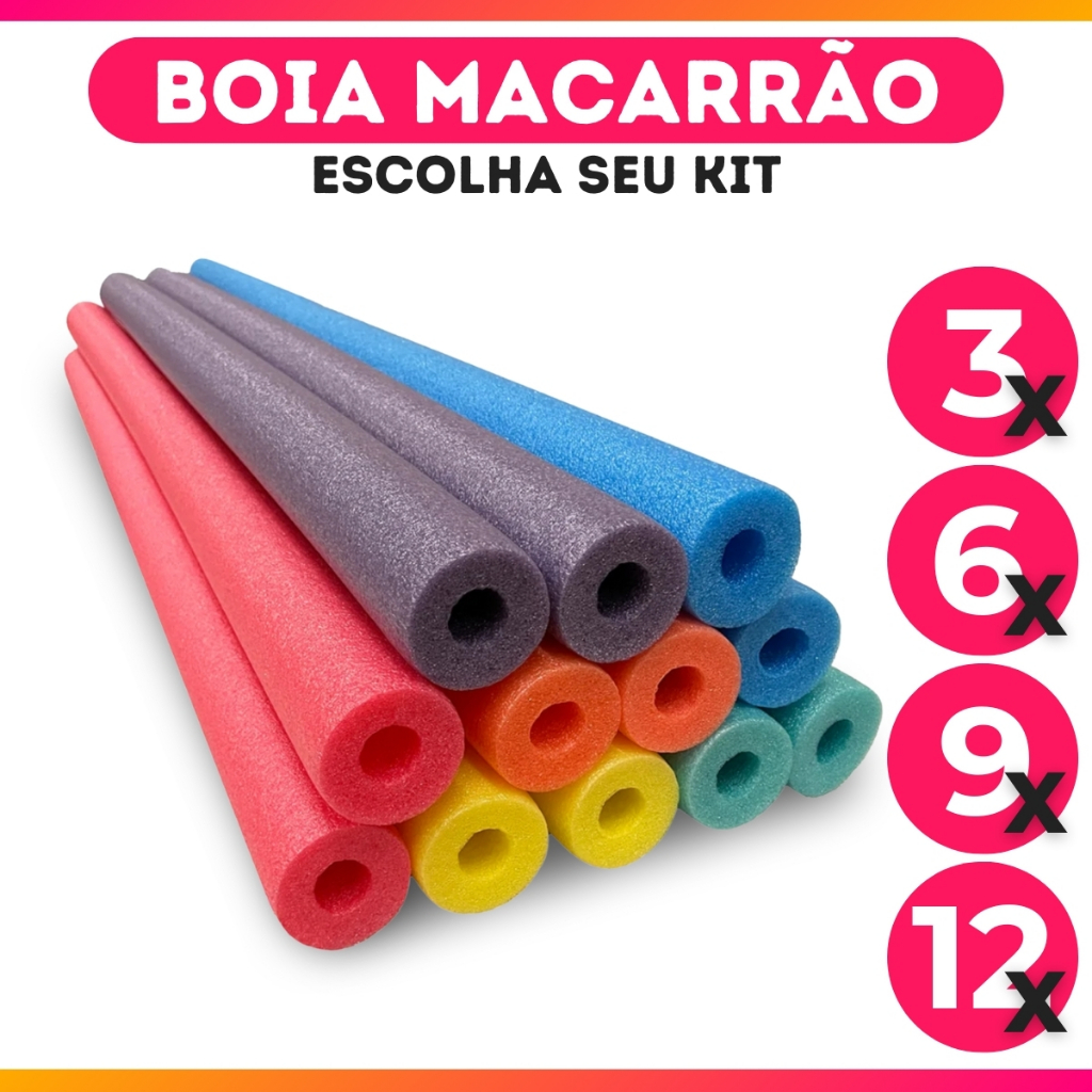 Kit 3 / 6 / 9 / 12 Boia Espaguete Flutuador Macarrão Para Piscina Água Cores Sortidas C/ ou Sem Furo