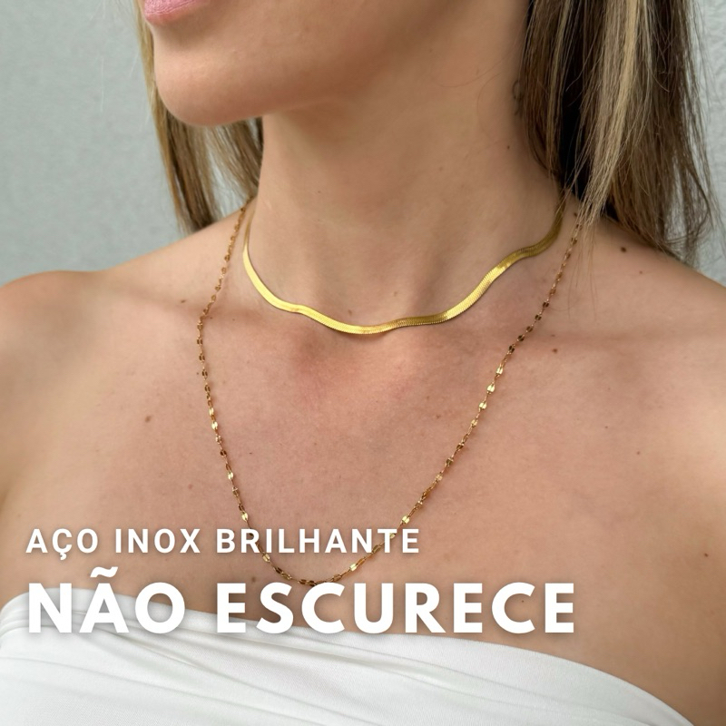 Colar Aço inoxidável Choker Fita delicado Kit 2 Unidades feminino colar Dourado Hipoalergênico