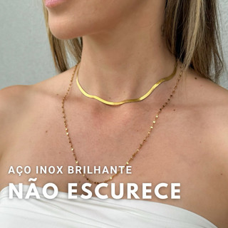 Colar Aço inoxidável Choker Fita delicado Kit 2 Unidades feminino colar Dourado Hipoalergênico