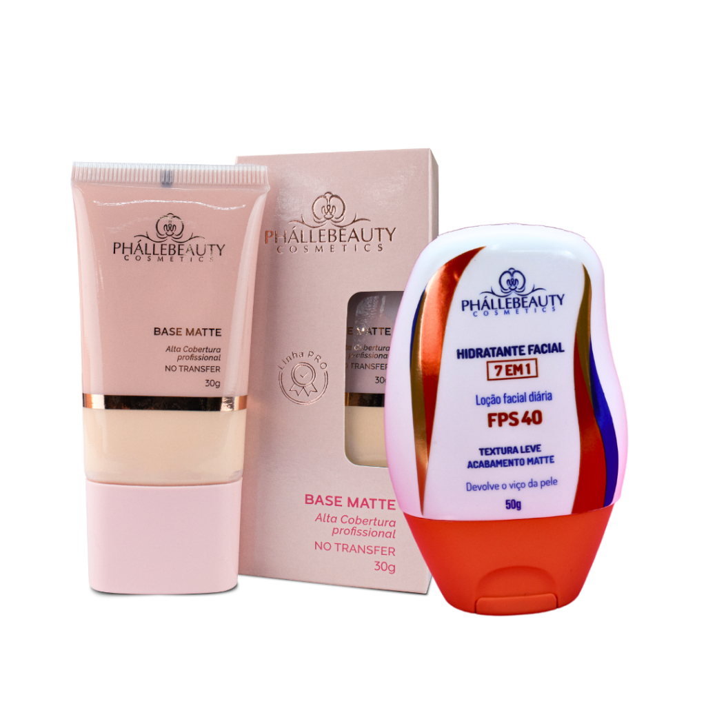 Kit Base Matte PhálleBeauty+ Hidratante Facial 7 em 1 FPS40 - 50g - Beauty