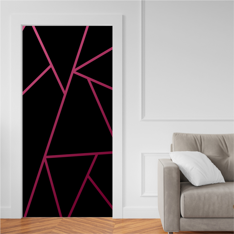 Adesivo para Portas de Madeira ou Vidro Papel de Parede Decoração Revestimento - Abstrato Rosa e Preto_011.050