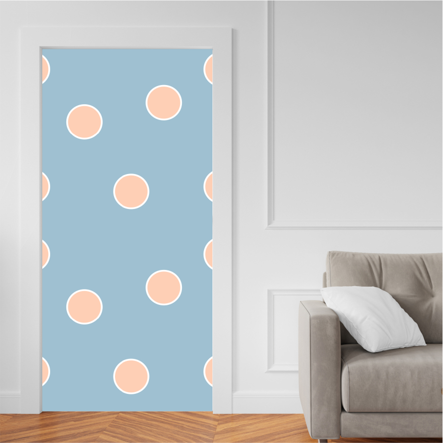 Adesivo para Portas de Madeira ou Vidro Papel de Parede Decoração Revestimento - Bolinha Azul e Laranja_011.027
