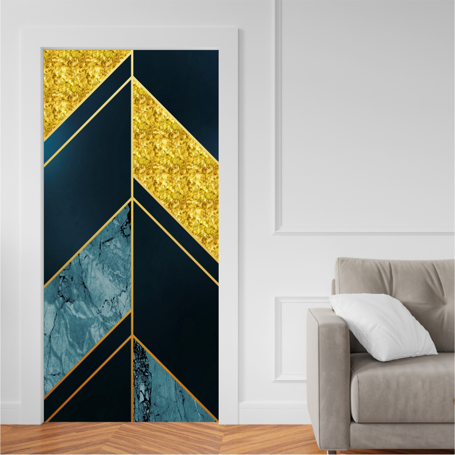 Adesivo para Portas de Madeira ou Vidro Papel de Parede Decoração Revestimento - Amarelo e Mármore 2_011.049