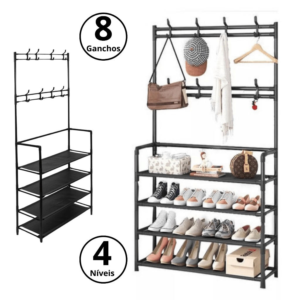 Arara Sapateira Organizadora Cabideiro com Gancho Multiuso Sapato Tenis Roupa Closet Quart...