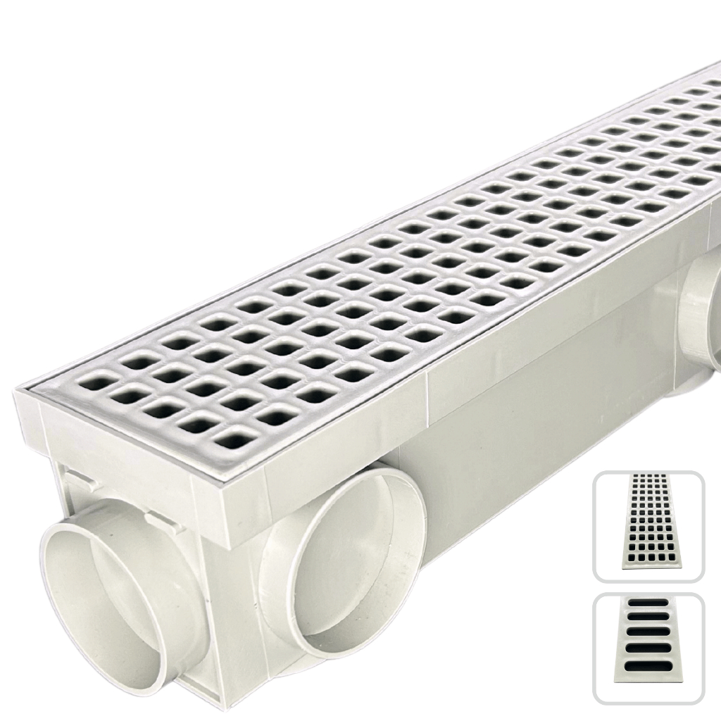 Ralo Linear 50cm borda de Piscina caixa coletora cinza multi saídas imenda lateral baixa e grelha super resistente