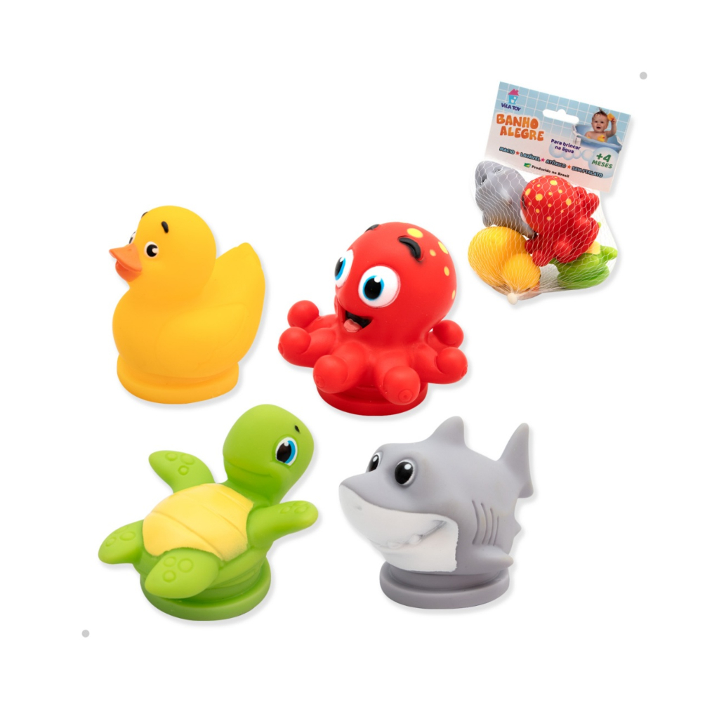 Kit Mordedor Banho Alegre 4 peças | Brinquedo Seguro | Vila Toy