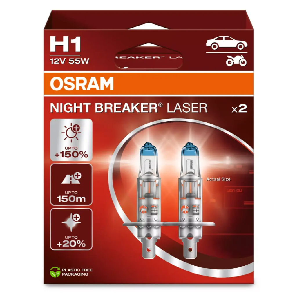 Par de Lâmpadas Osram Night Breaker Laser H1 150% + Luz em Oferta na Shopee