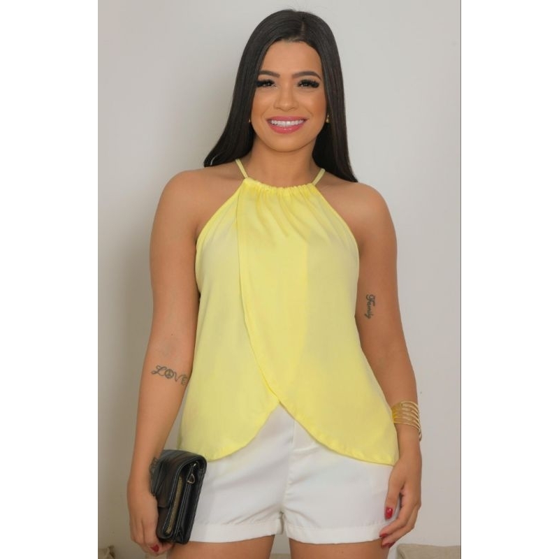 Regata Bata Femenina Transpassada com Gola de Amarrar Flare tecido suplex em Oferta na Shopee