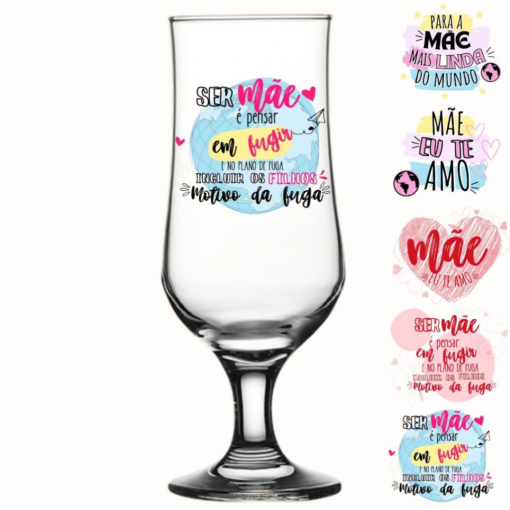 Taça Copo De Vidro Para Cerveja Ser Mãe Colorida 300 ML Dia das Mães
