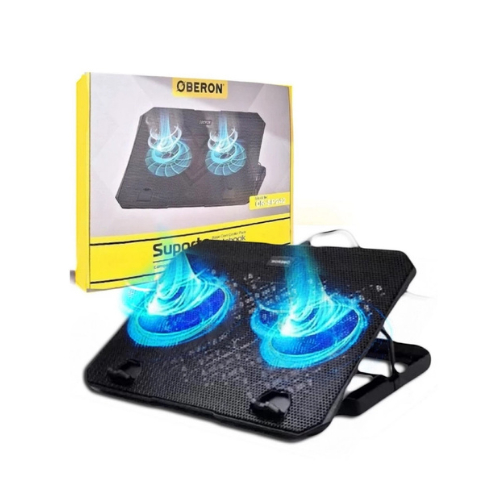 Base Suporte Notebook DE 12``ATE 17`` Oberon Led refrigerado 2 Cooler azul COM LED