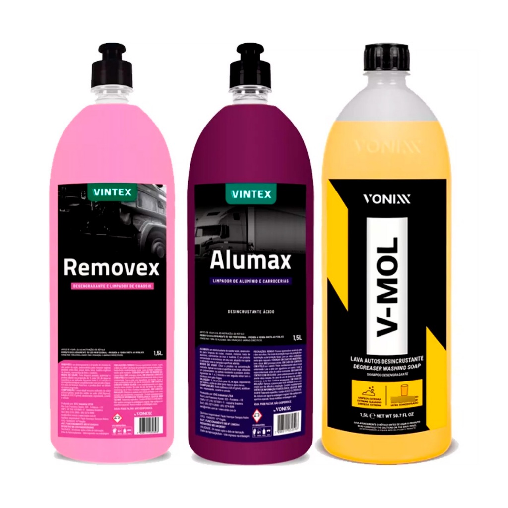 Kit Limpeza Automóvel Desengraxante Alumax Removex + V-mol Vonixx
