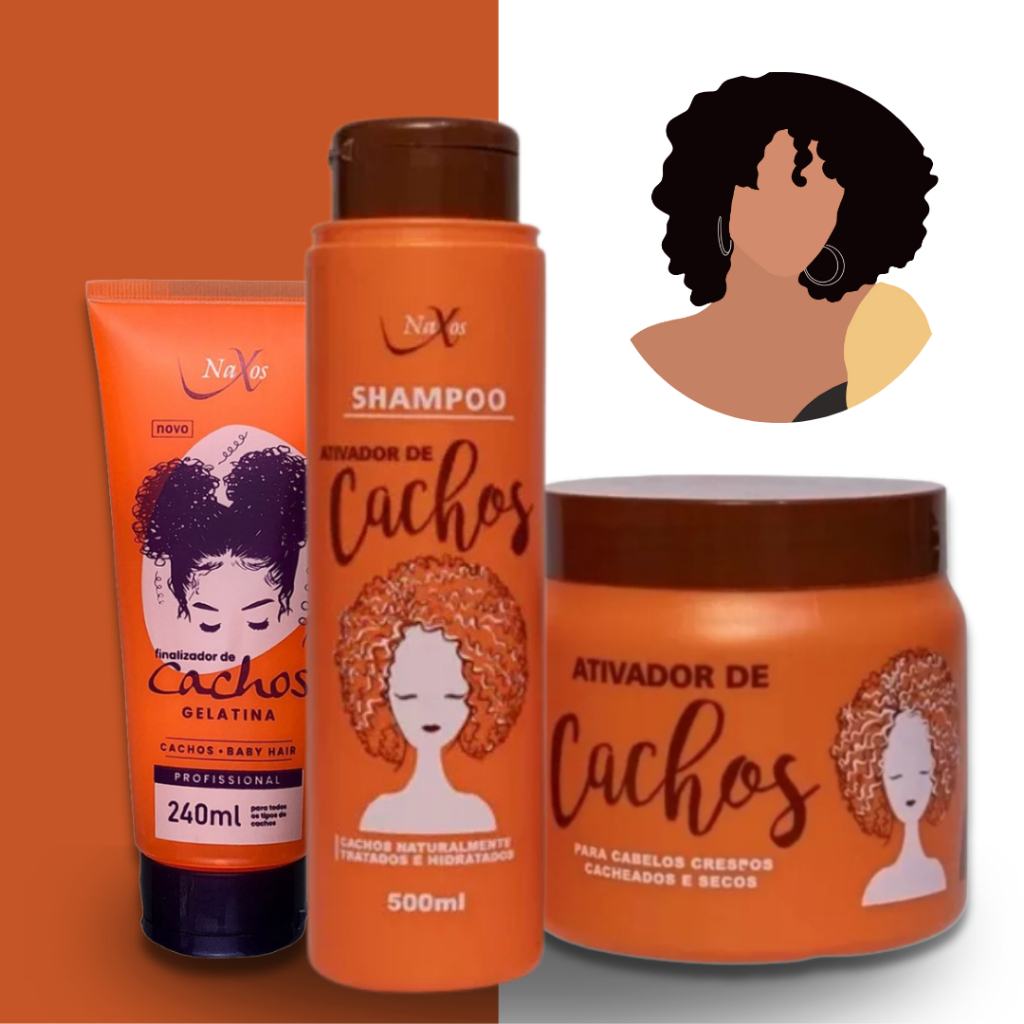 Kit Ativador De Cachos Naxos Shampoo 500ml,Ativador de cachos 500g & Gelatina 240ml