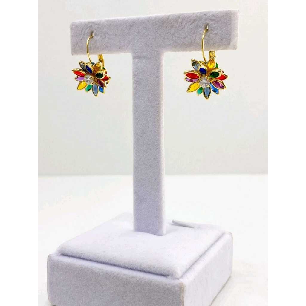 Brinco Gancho Flor de Lótus Pétalas Zircônias Coloridas Folheado Luxo Estilo Elegância Moda Mulher em Oferta na Shopee