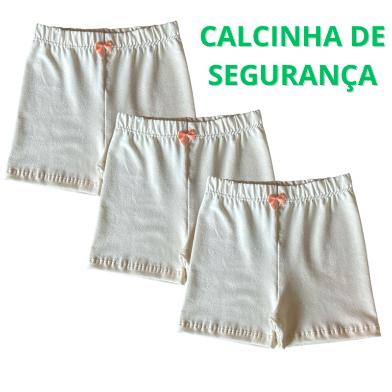 Kit 3 Calcinha Segurança Infantil Branco Menina 2 a 12 Anos Cotton Algodão (0046) em Oferta na Shopee