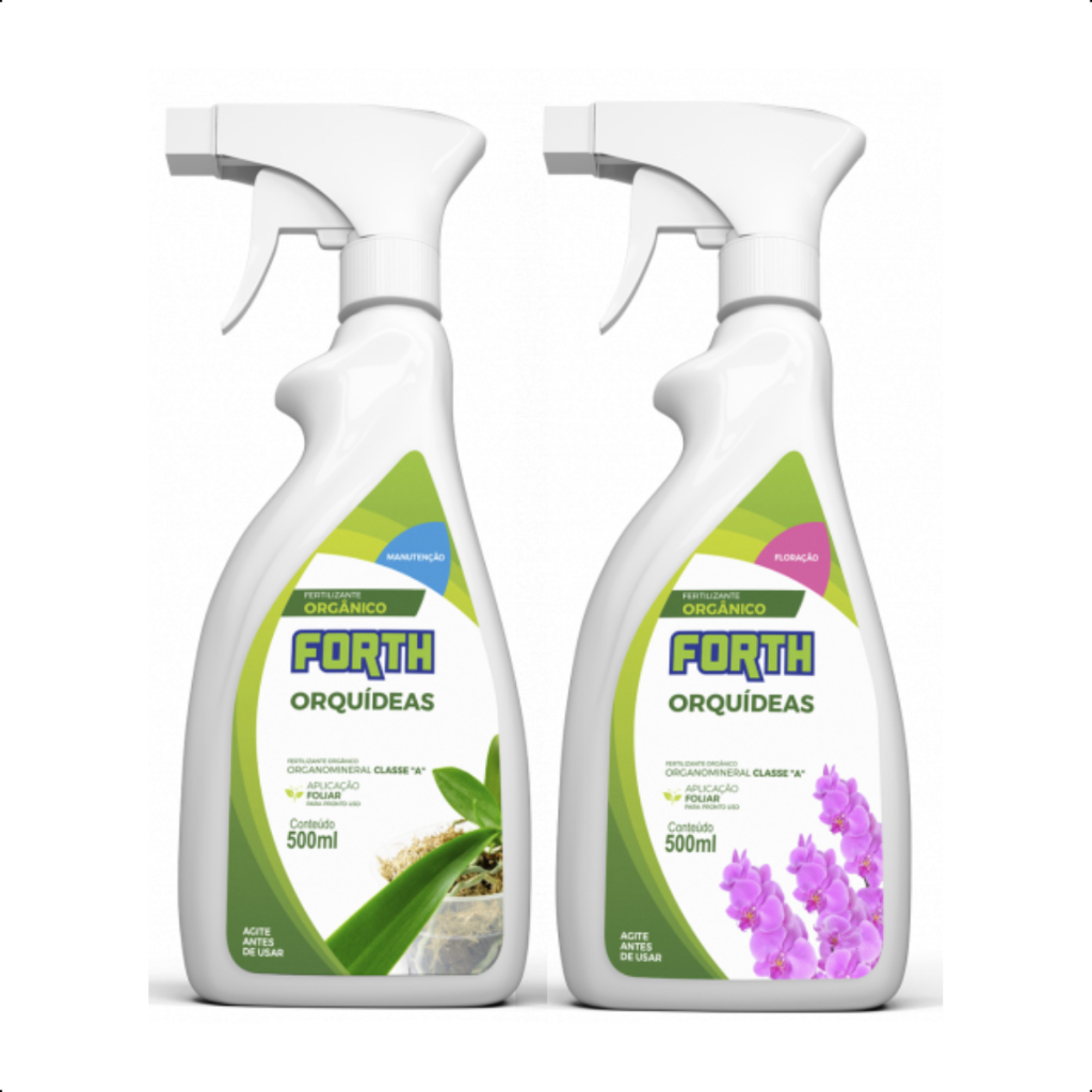 Kit Adubo Fertilizante Orgânico Forth Orquídeas Floração e Orquídeas Manutenção 500ml Pronto Uso