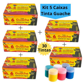 Kit 5 Caixas Tinta Guache 15ml Caixa Com 6 Cores Diferentes 30 Tintas Infantil Escolar Al…