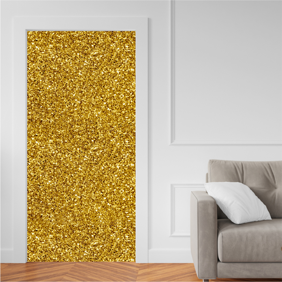 Adesivo para Portas de Madeira ou Vidro Papel de Parede Decoração Revestimento - Amarelo Dourado Glitter_011.076
