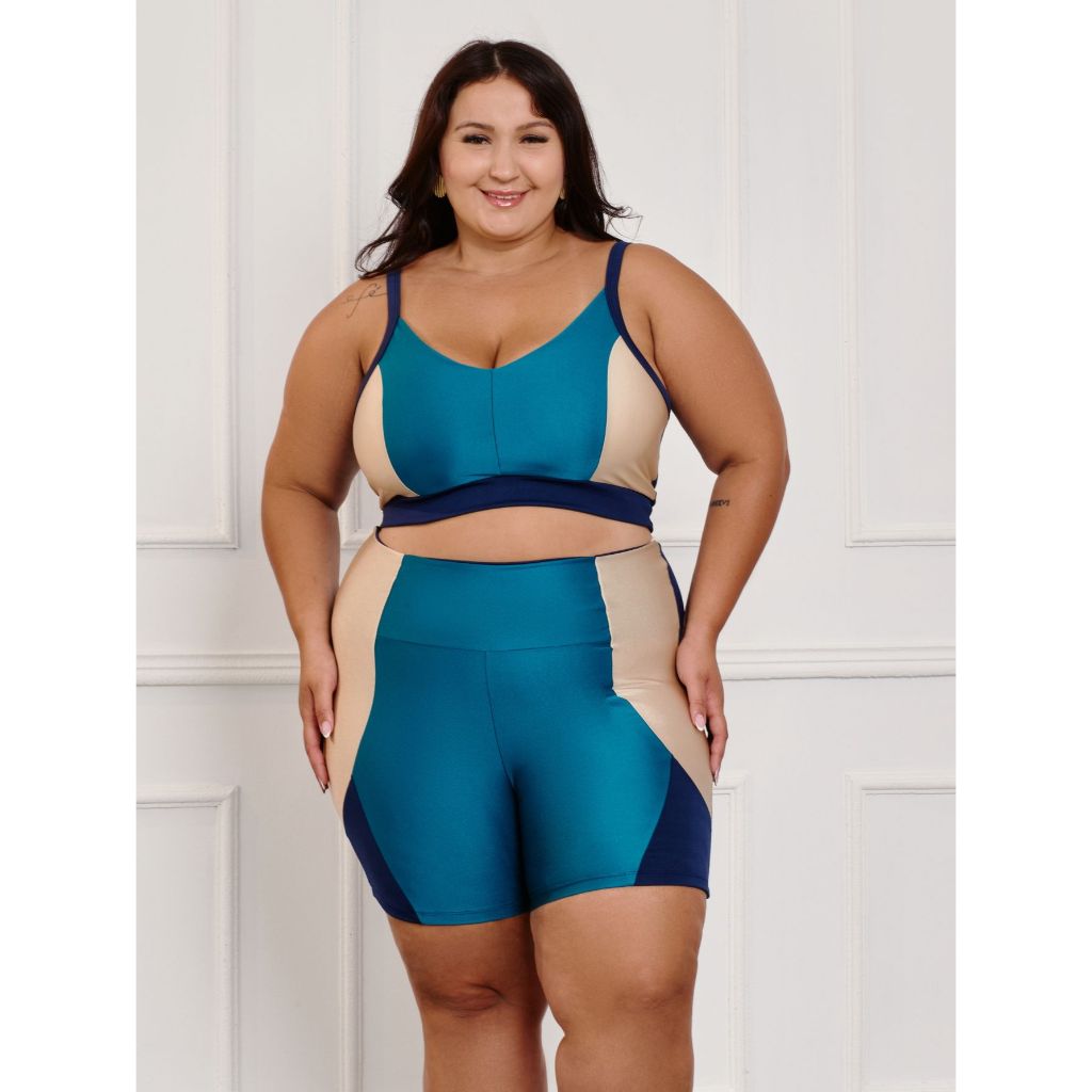 Conjunto Fitness Brilhoso Bermuda + Top S/bojo Plus Size 11201/11200 em Oferta na Shopee