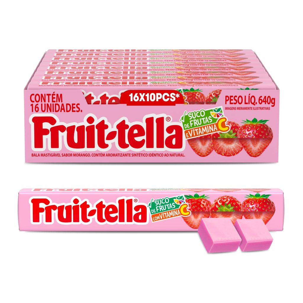 Bala Mastigável Fruit-tella Sabor Morango Vitamina C 40g - Caixa Com 16 Unidades