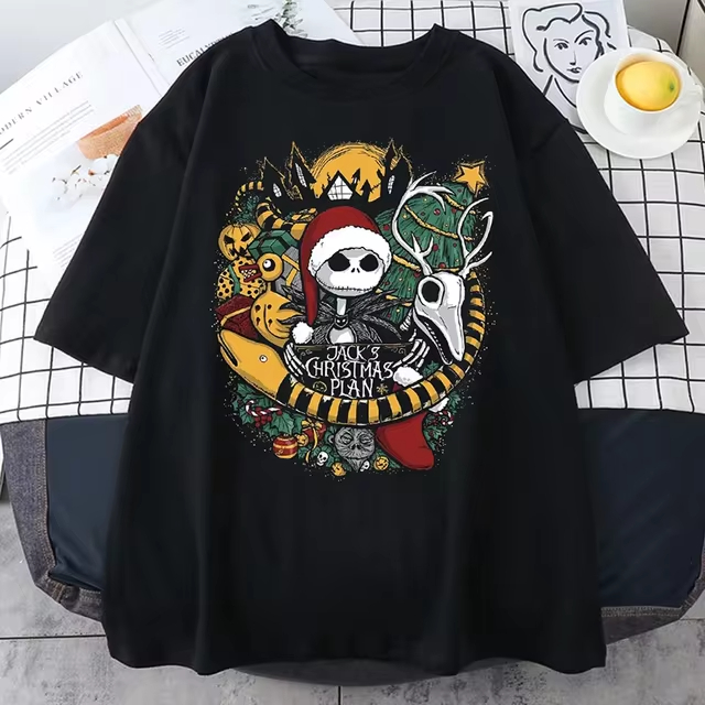 Camiseta Algodao Jack Christmas Plan Horror Terror Natalino Skull  College Style Creative Printed
