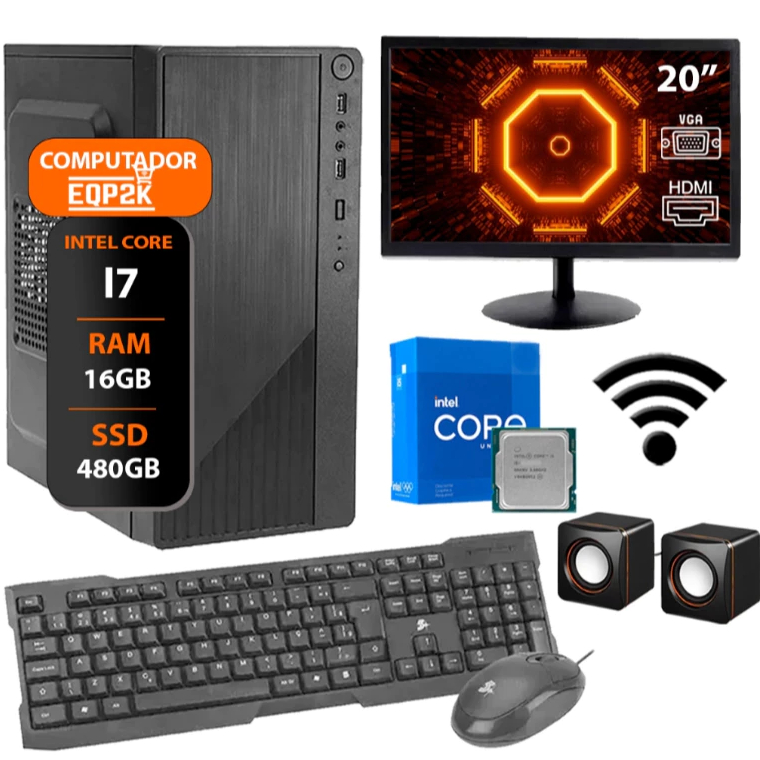 Computador Intel Core I7 4°gera. Ssd 480gb 16gb Memória Ram Monitor 20 + DVD