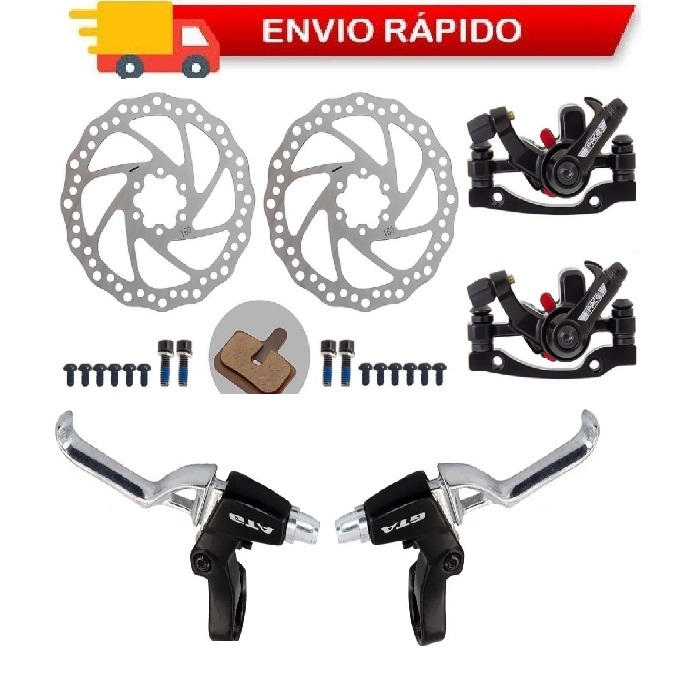 Freio Disco Bike Mecanico Disco Pinca Rotor + Par Manete Maçaneta Aluminio Bicicleta