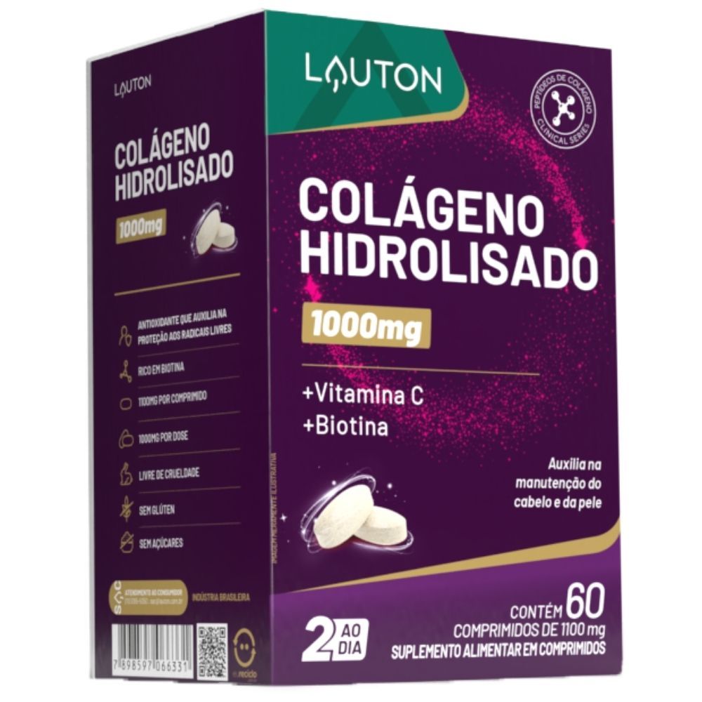 Colágeno Hidrolisado Com Vitamina C e Biotina 60 comprimidos - Lauton