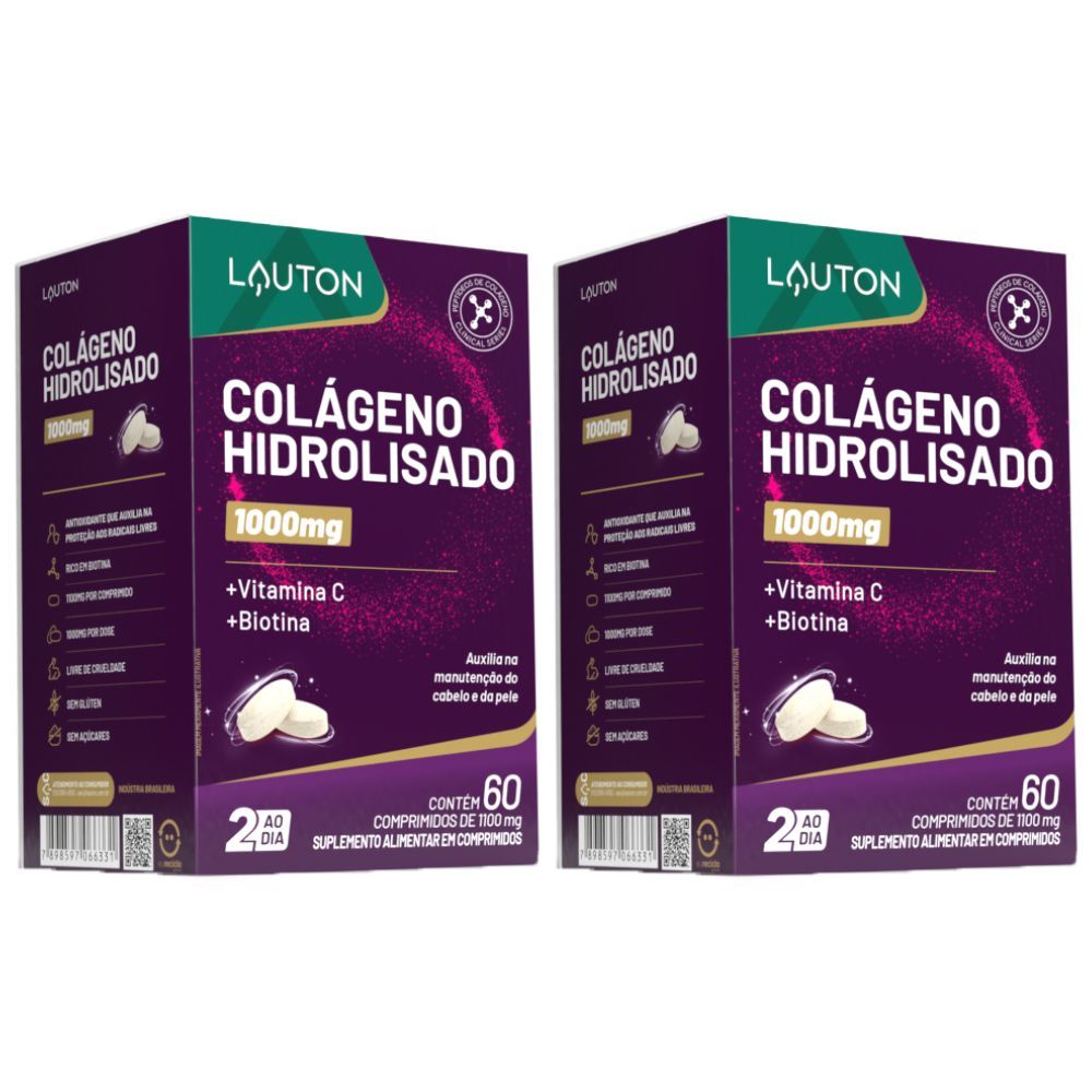 KIT 2X Colágeno Hidrolisado Com Vitamina C e Biotina 60 comprimidos - Lauton