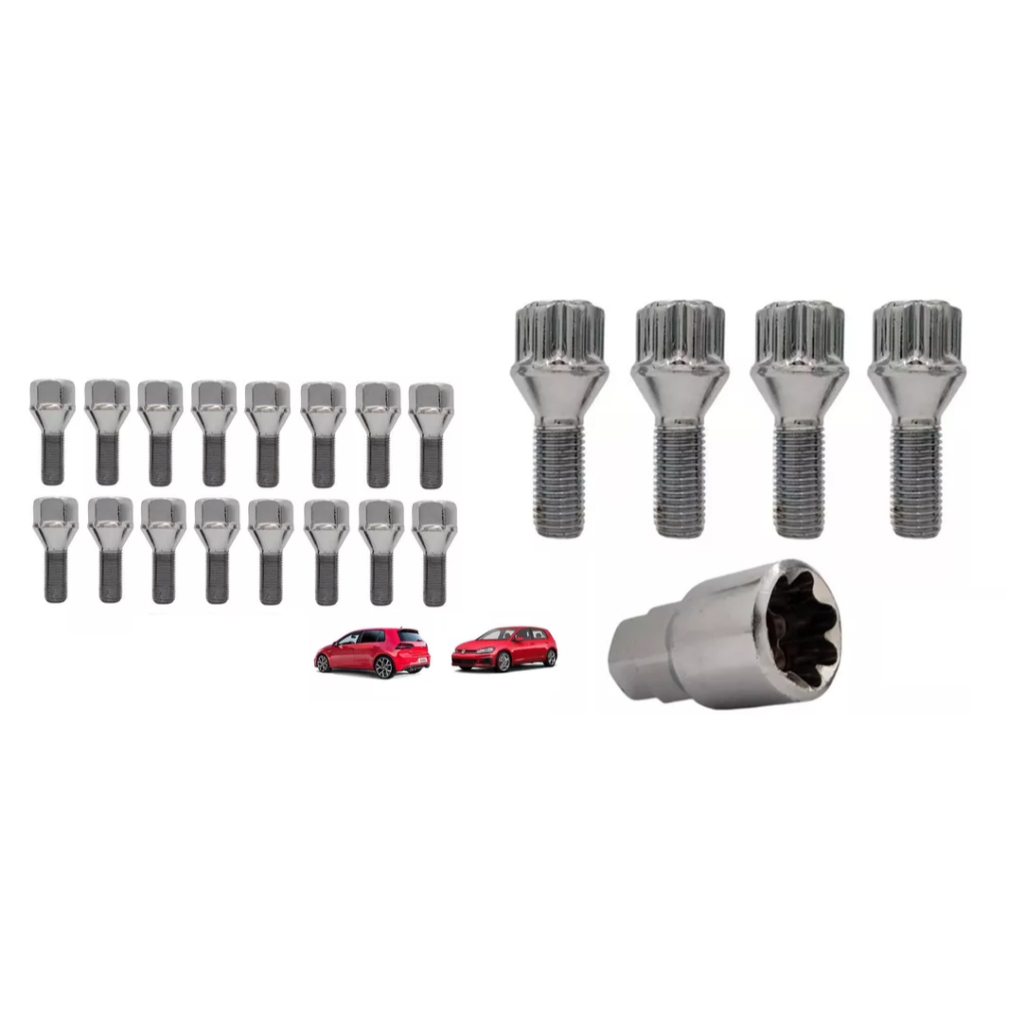 16 Parafusos De Roda Cromado Golf + 4 Anti Furto Golf