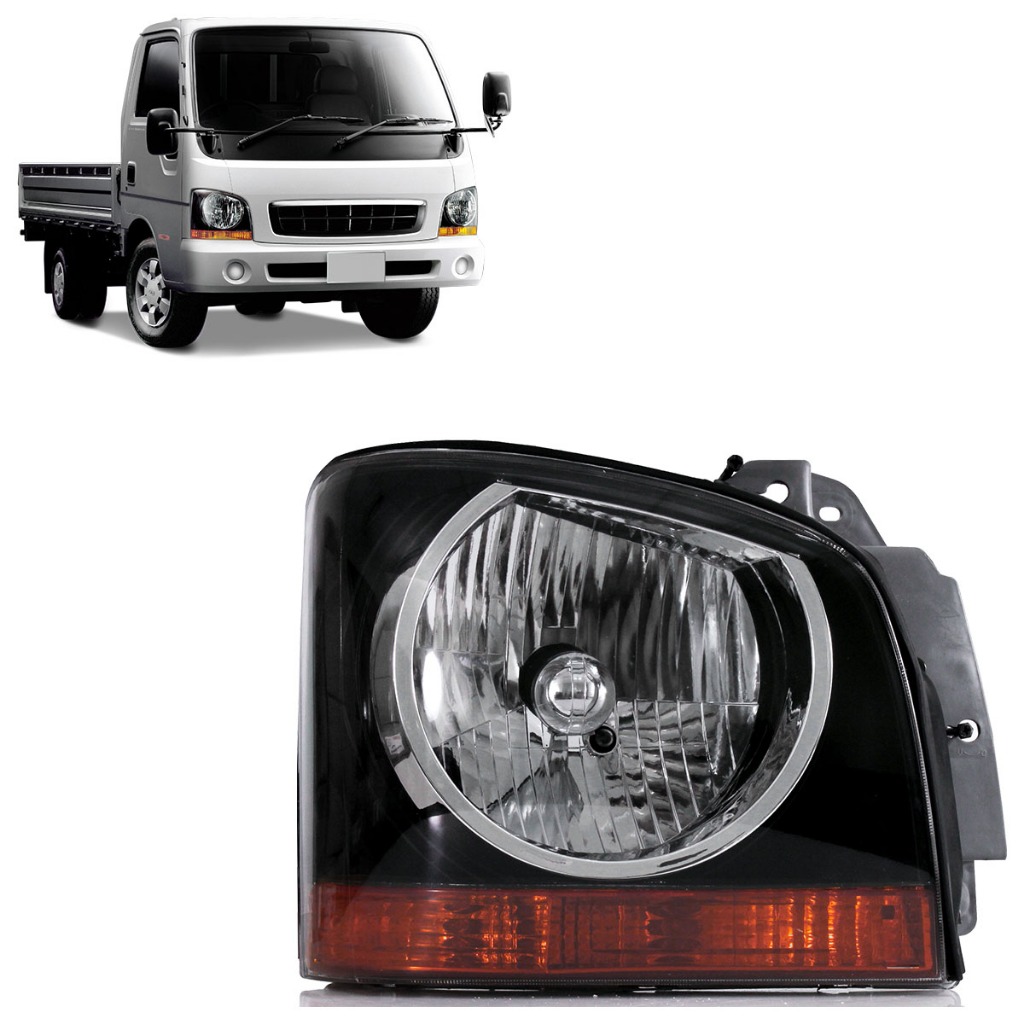 Farolete Dianteiro Bongo K2500 2000 2001 2002 2003 2004 Máscara Negra Foco Simples Lente Lisa Acrilico Farol