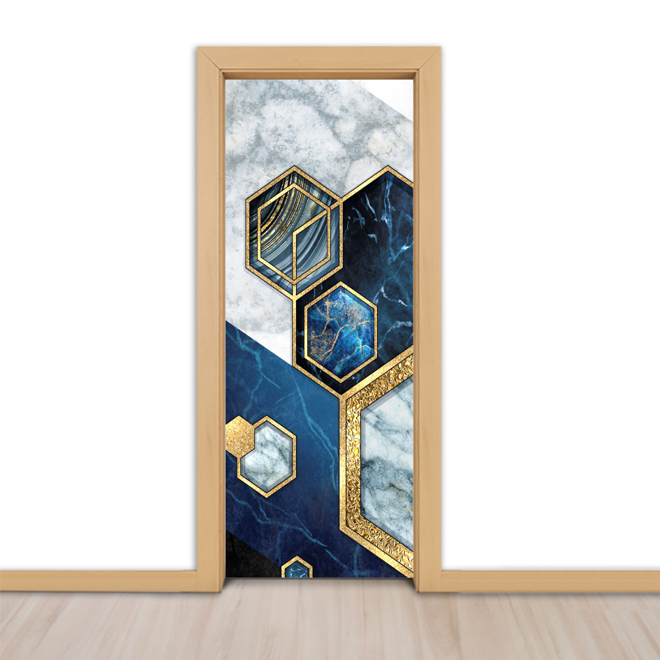 Adesivo para Portas de Madeira ou Vidro Papel de Parede Decoração Revestimento - Dourado, Azul, Mármore 8_011.062