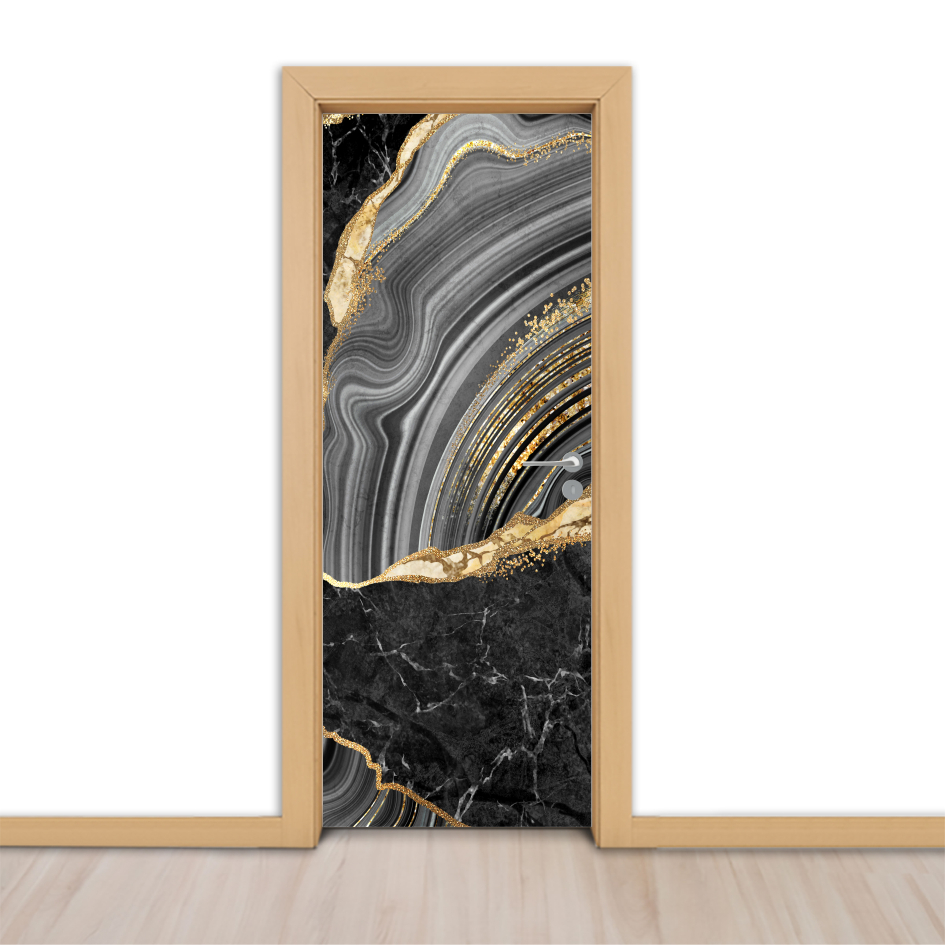 Adesivo para Portas de Madeira ou Vidro Papel de Parede Decoração Revestimento - Dourado, Mármore 2_011.066