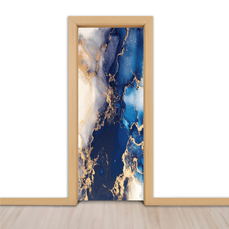 Adesivo para Portas de Madeira ou Vidro Papel de Parede Decoração Revestimento - Dourado, Azul, Mármore 7_011.061