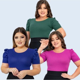 Blusa feminina evangélica kit 3 blusas manga curta princesa canelada