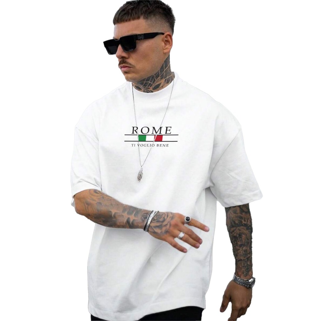 Camiseta Oversized Streetwear Masculina Rome Algodão Tendencia Padrão Americano