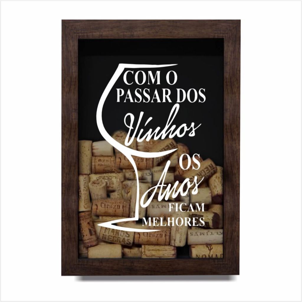Quadro Porta Rolhas de Vinho e Champagne Grande Decorativo Moldura de Madeira 52cm x 32cm Modelo 2