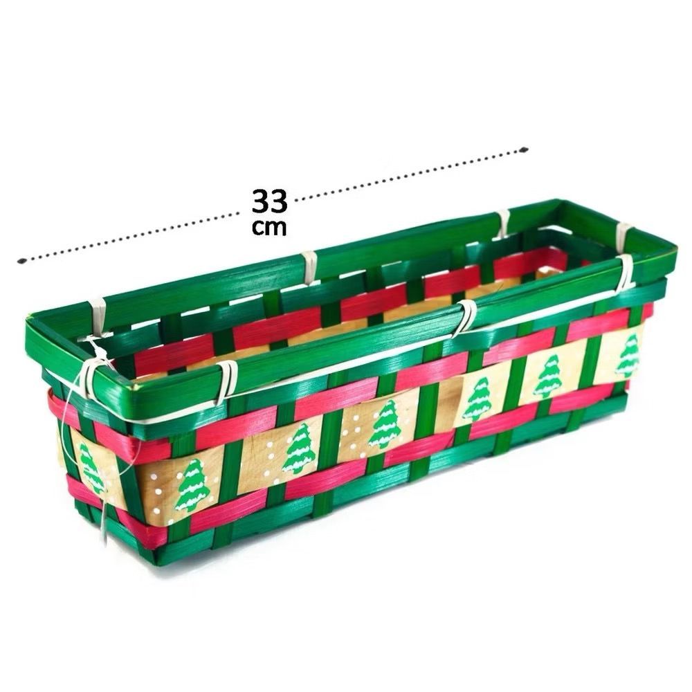 CESTO DE BAMBU PARA NATAL 33 x 9 x 9cm RETANGULAR DECORAÇÃO ÁRVORES