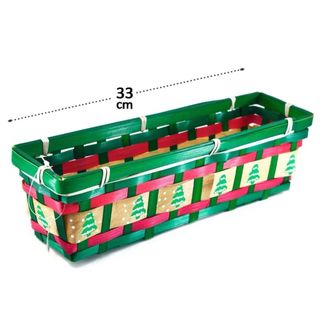 CESTO DE BAMBU PARA NATAL 33 x 9 x 9cm RETANGULAR DECORAÇÃO ÁRVORES