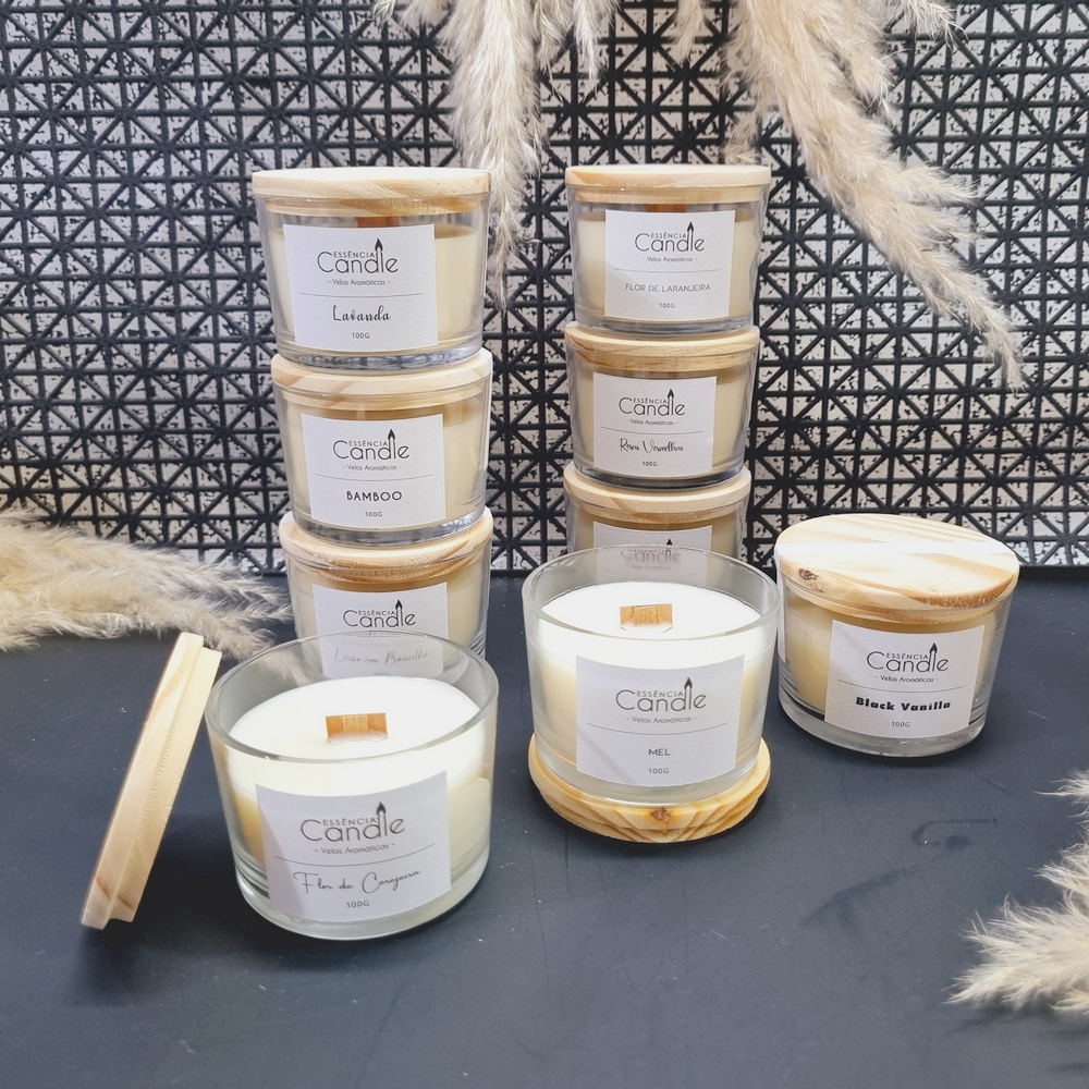 Imagem QUEIMA DE ESTOQUE - Vela Aromática Perfumada 100g Vegetal Pavio Madeira