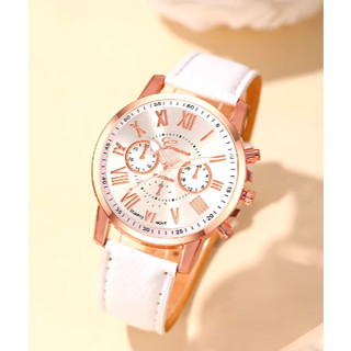 Relógio Feminino Elegância Rose - Clássico Sofisticado, Aço com Pulseira de Couro Sintético Branco em Oferta na Shopee