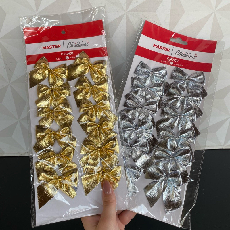 Conjunto de laço dourado ou prata metalizado para árvore de Natal com 12 peças pendente decorativo kit conjunto laços