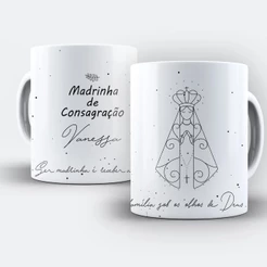 Caneca Convite Padrinho ou Madrinha Batismo Consagração Promovidos Oferta com Nome e Santa