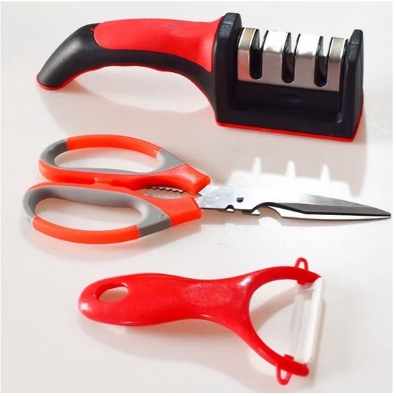 Amolador Afiador De Facas Em Aço Inox Com 3 Afiadores Com Tesoura Descascador Cozinha em Oferta na Shopee