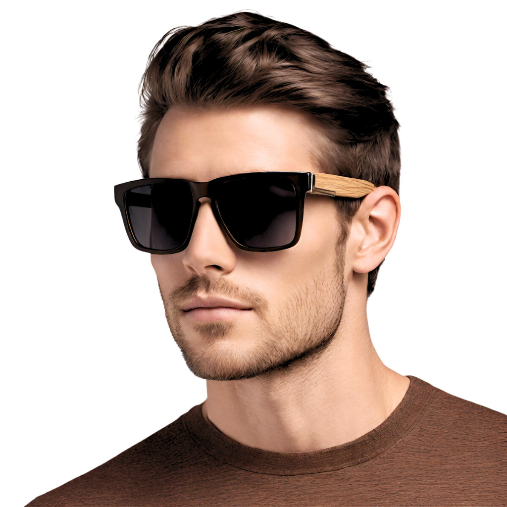 Óculos de Sol Masculino Haste Estilo Bambu Quadrado Premium UV400 Design Sofisticado Atual Casual em Oferta na Shopee