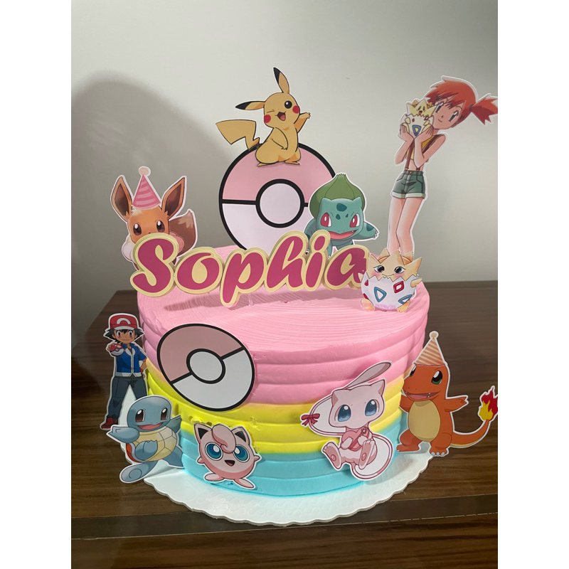 Topo de bolo Pokémon menina rosa festa aniversário em Oferta na Shopee