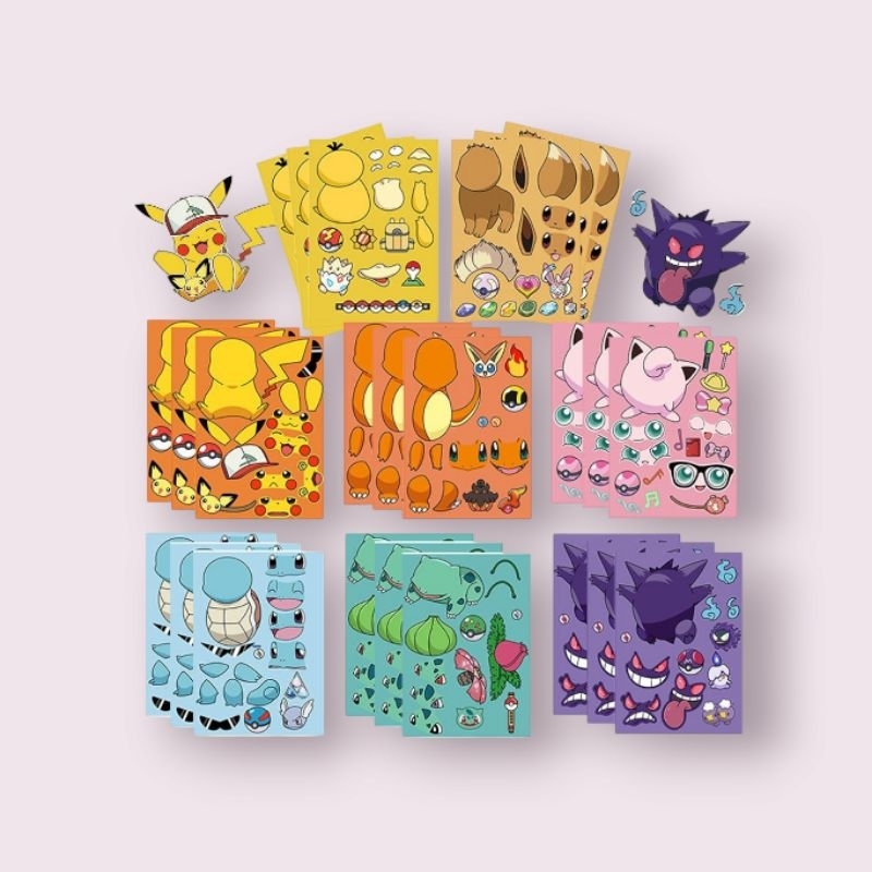 Cartela de Adesivos Quebra-Cabeça Personagens Pokémon Colecionavél Anime Geek Nerd