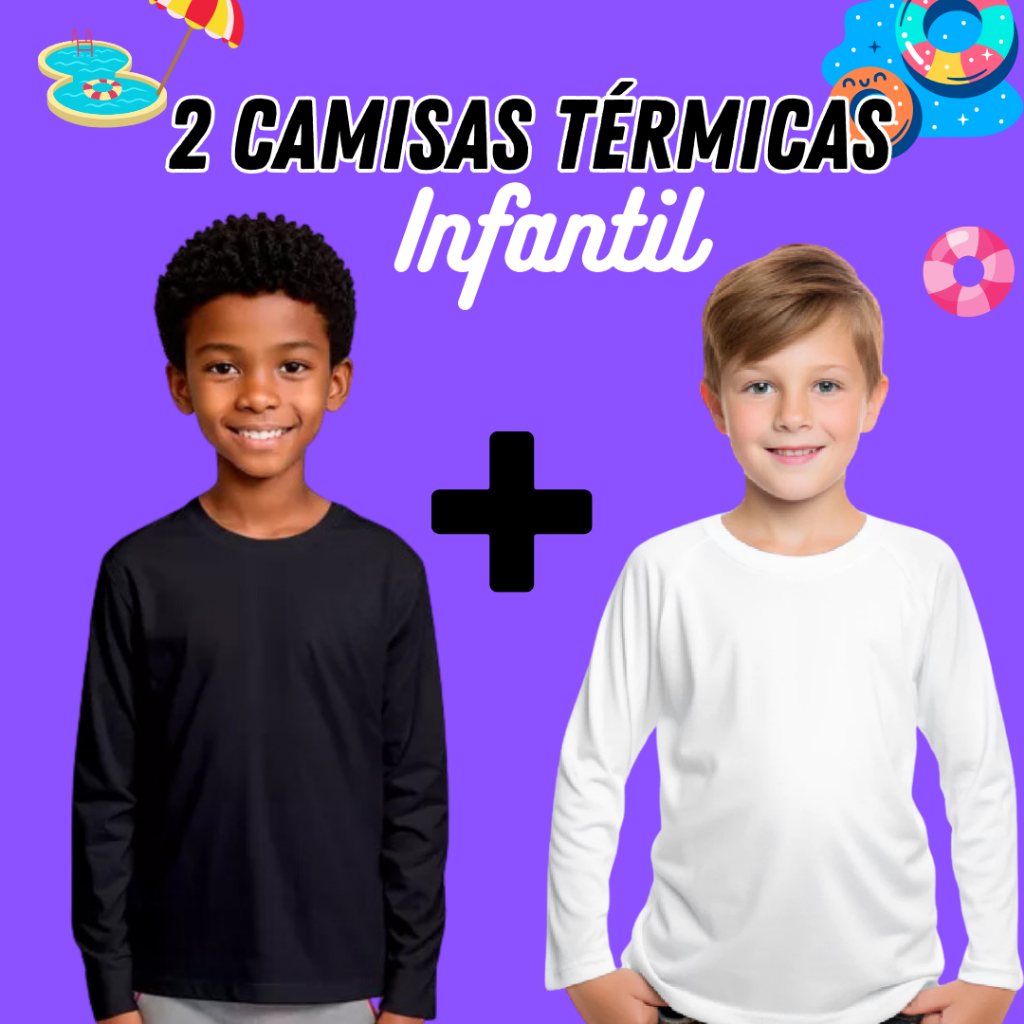 Kit com 2 Camisetas térmicas infantil proteção solar UV 50+ segunda pele em Oferta na Shopee