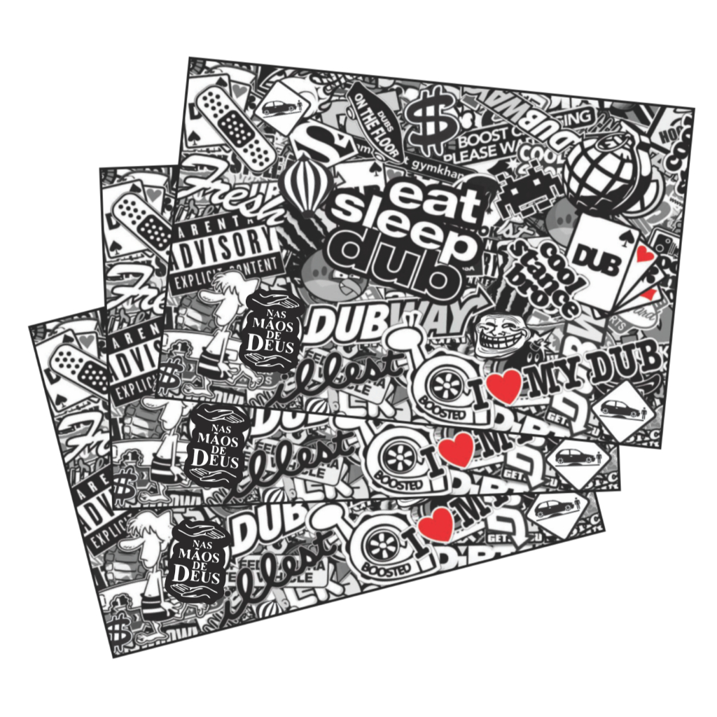 Kit 3 Adesivos Sticker Bomb Preto e Branco Para Carro Moto Capacete Bike