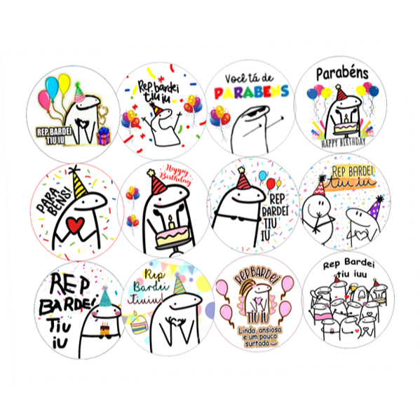 Kit C/12 Papel Arroz Bento Cake Flork Frases Aniversário 9cm