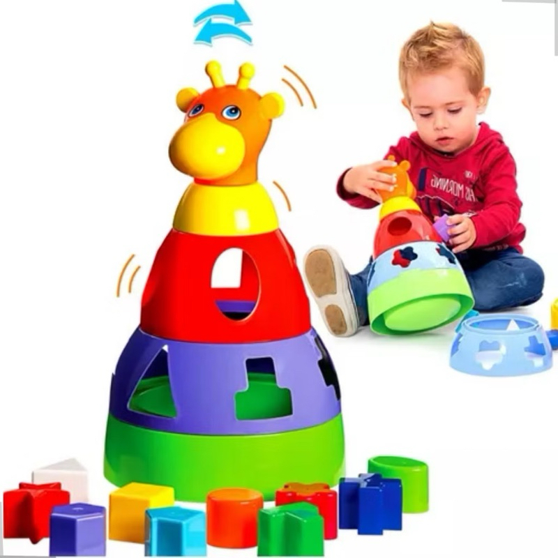 Girafa didática Mercotoys. Brinquedo educativo infantil para bebê com formas para encaixar